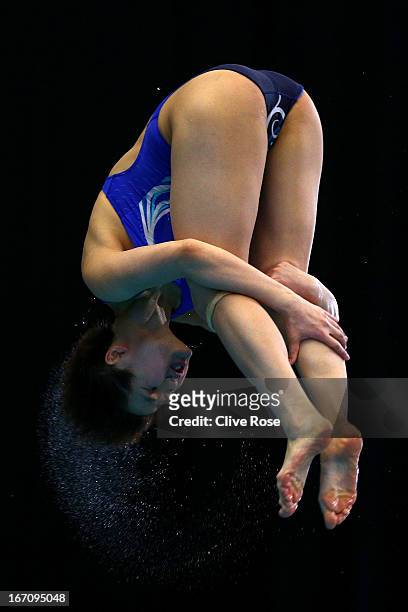 Shi Tingmao of China competes in the Women's 3m Springboard semi final during day two of the FINA/Midea Diving World Series 2013 at the Royal...