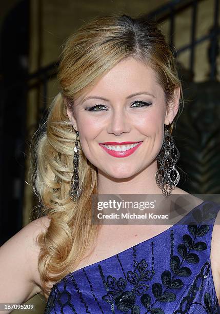 Actress Kim Poirier attends the Sue Wong Fall 2013 Great Gatsby Collection Unveiling and Birthday Celebration on April 19, 2013 in Los Angeles,...