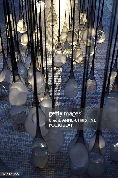 Photo taken on April 19, 2013 shows the art creation "PIP Show" by French artist Camille Lorin made with fishnet stockings containing breast implants...