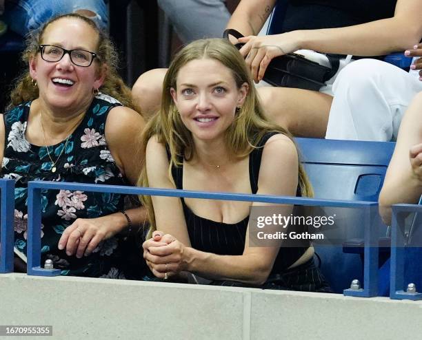 Amanda Seyfried is seen at the Final game with Coco Gauff vs. Aryna Sabalenka at the 2023 US Open Tennis Championships on September 09, 2023 in New...