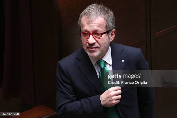 Senator of the Lega Nord party Roberto Maroni attends Parliament duing the voting for the new President of the Republic on April 20, 2013 in Rome,...