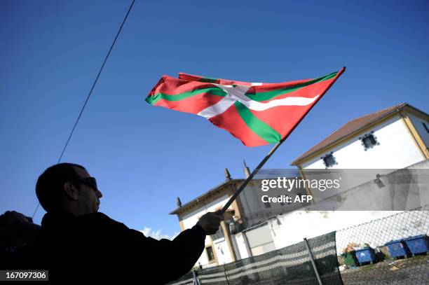 Demonstrator holds a Basque's flag during a march against the arrest of eight members of the Basque pro-independence youth organization SEGI in the...