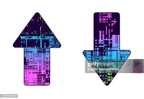 arrow symbol with semiconductor - cloud computing white background stock illustrations