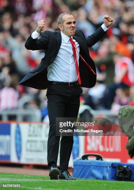 Paolo Di Canio manager of Sunderland celebrates as Stephane Sessegnon scores their first goal during the Barclays Premier League match between...