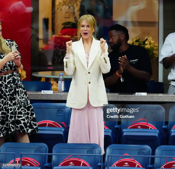 Nicole Kidman is seen at the Final game with Coco Gauff vs. Aryna Sabalenka at the 2023 US Open Tennis Championships on September 09, 2023 in New...