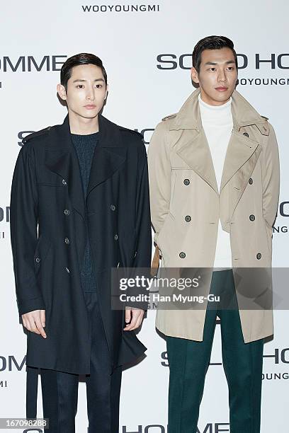 South Korean actors Lee Soo-Hyuk and Kim Young-Kwang attend during the 'Solid Homme' Autumn/Winter 2013 Collection 25th Anniversary Fashion Show a...