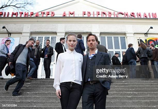 Nora von Waldstaetten and Tom Schilling arrive for the premiere of the film "Woyzeck" at Filmtheater am Friedrichshain on April 20, 2013 in Berlin,...