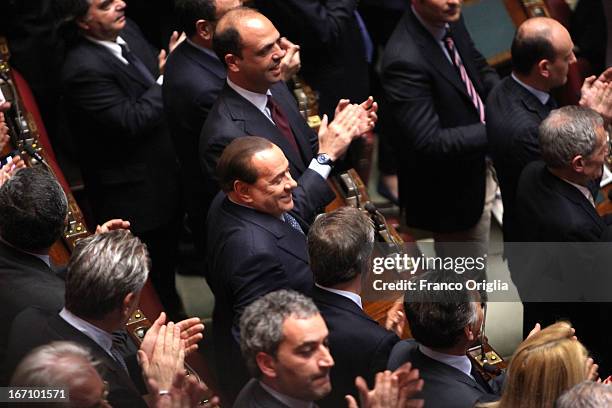 Former Italian Prime Minister Silvio Berlusconi claps as Parliament votes for President of Republic on April 20, 2013 in Rome, Italy. After five...