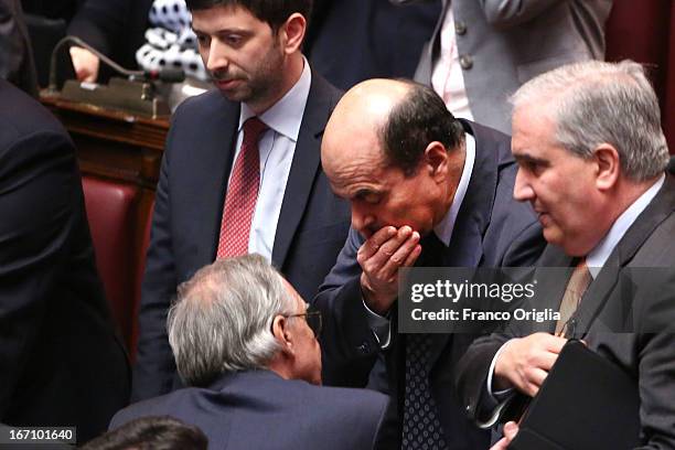 Pier Luigi Bersani leader of Democratic Party reacts after Parliament voted for President of Republic on April 20, 2013 in Rome, Italy. After five...