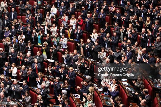 Member of the centre-left coalition claps after Parliament voted for President of Republic on April 20, 2013 in Rome, Italy. After five ballots ended...