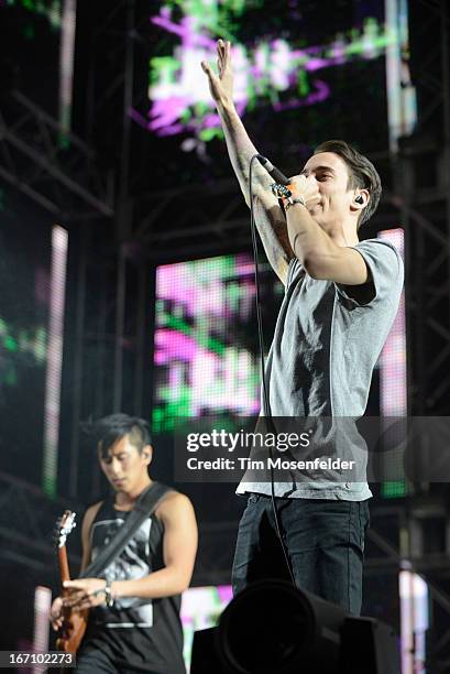 Nick Tsang and Josh Friend of Modestep perform as part of the 2013 Coachella Valley Music & Arts Festival at the Empire Polo Field on April 19, 2013...
