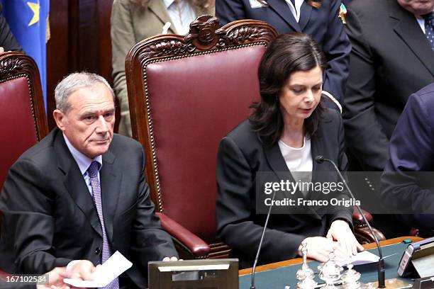 President of Chamber of Deputies Laura Boldrini and President of Senate Piero Grasso announce the results of the vote afer Parliament votes for...