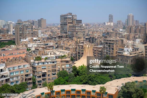 high angle view of downtown cairo cityscape - zamalek - cairo - egypt - middle east north africa stock pictures, royalty-free photos & images