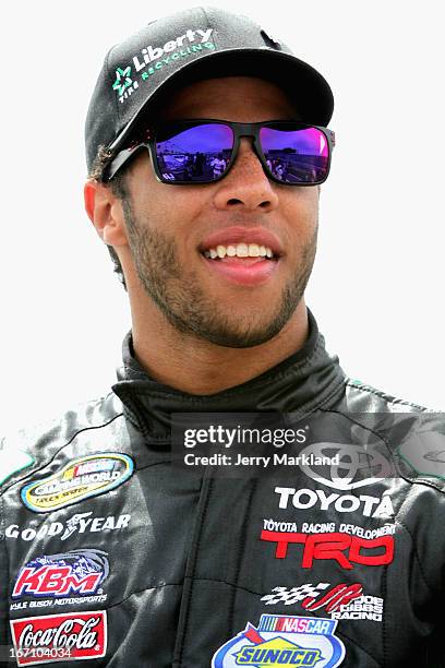 Darrell Wallace Jr., driver of the LibertyTireRecycling/Ground SmartRubber Toyota, waits on the grid priorto the NASCAR Camping World Truck Series...