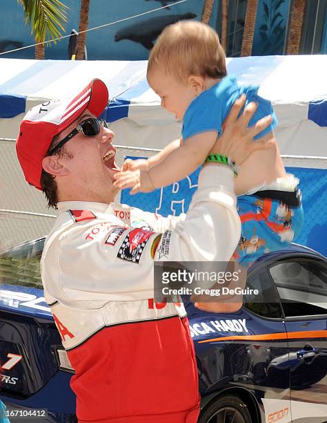 Actor Jackson Rathbone and son Monroe Jackson Rathbone attend the 37th Annual Toyota Pro/Celebrity Race on April 20, 2013 in Long Beach, California.