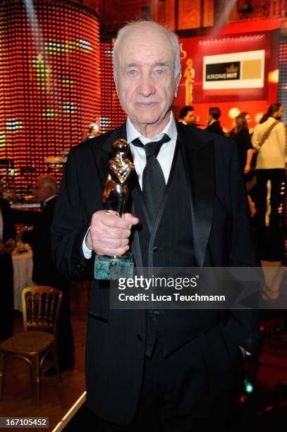 Armin Mueller-Stahl poses with the 'Platin Romy' at the 'Romy Award 2013' at Hofburg Vienna on April 20, 2013 in Vienna, Austria.
