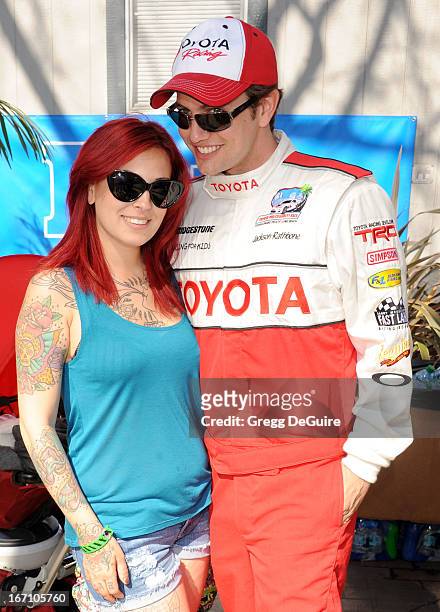 Actor Jackson Rathbone and Sheila Hafsadi attend the 37th Annual Toyota Pro/Celebrity Race on April 20, 2013 in Long Beach, California.