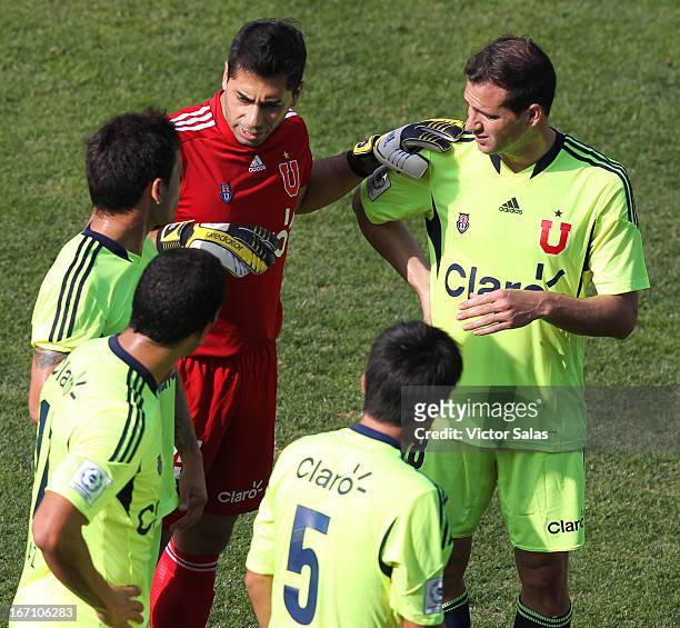 Players of Universidad de Chile during a match between Universidad de Chile and O'Higgins as part of the Torneo Transicion 2013 at Santa Laura...