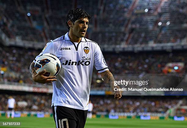 Ever Banega of Valencia looks on during the La Liga match between Valencia CF and Malaga CF at Estadio Mestalla on April 20, 2013 in Valencia, Spain.