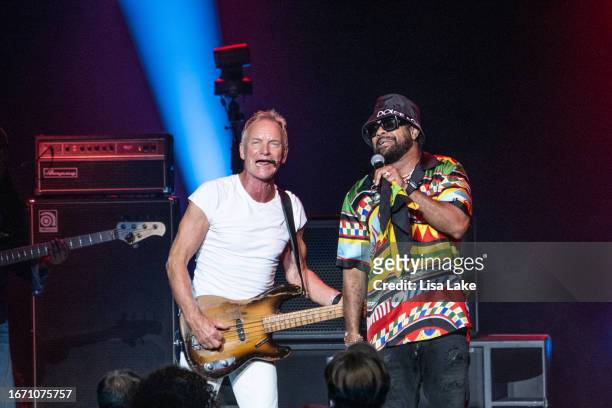 Singers Sting and Shaggy perform live on stage at Mann Center For Performing Arts on September 09, 2023 in Philadelphia, Pennsylvania.