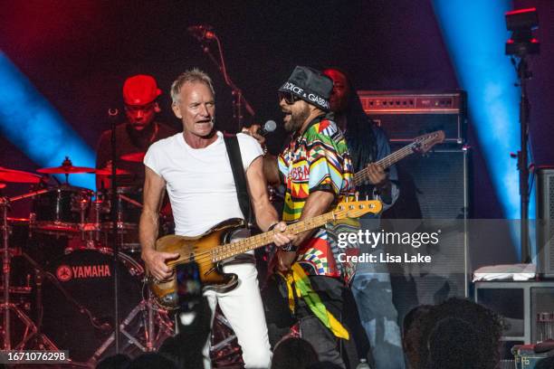 Singers Sting and Shaggy perform live on stage at Mann Center For Performing Arts on September 09, 2023 in Philadelphia, Pennsylvania.