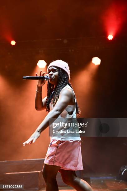 Singer Koffee performs live on stage at Mann Center For Performing Arts on September 09, 2023 in Philadelphia, Pennsylvania.