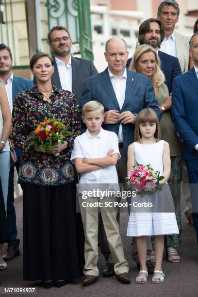 Princess Charlene of Monaco, Prince Albert II of Monaco, Prince Jacques of Monaco and Princess Gabriella of Monaco attend the traditional Monaco...