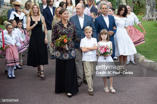 Princess Charlene of Monaco, Prince Albert II of Monaco, Prince Jacques of Monaco and Princess Gabriella of Monaco attend the traditional Monaco...