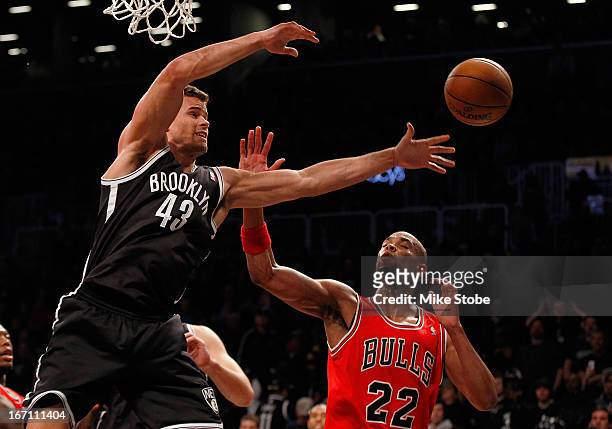 Kris Humphries of the Brooklyn Nets looses control of the ball against the Chicago Bulls during Game One of the Eastern Conference Quarterfinals of...
