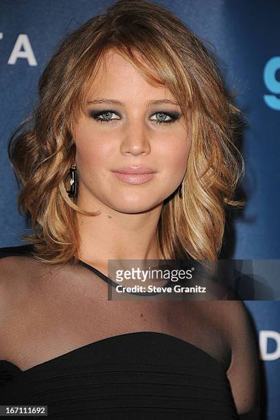 Jennifer Lawrence arrives at the 24th Annual GLAAD Media Awards at JW Marriott Los Angeles at L.A. LIVE on April 20, 2013 in Los Angeles, California.