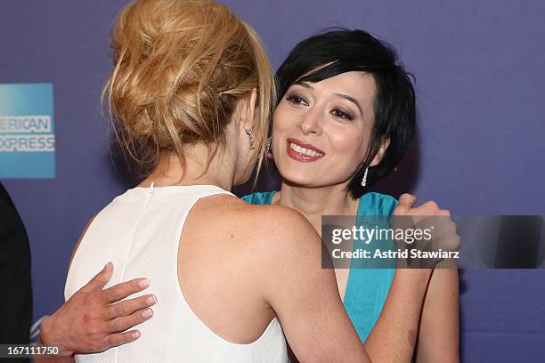 Actress Caity Lotz and actress Pooneh Hajimohammadi attend the "The Machine" World Premiere during the 2013 Tribeca Film Festival on April 20, 2013...