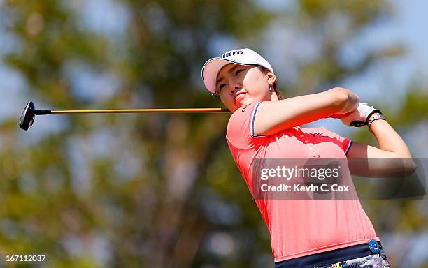 SHee Kyung Seo of South Korea tees off the second hole during the LPGA LOTTE Championship Presented by J Golf at the Ko Olina Golf Club on April 20,...