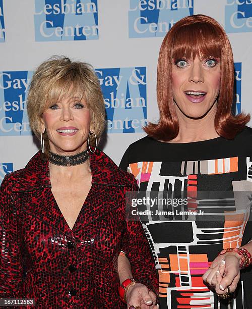 Jane Fonda and Miss Coco Peru attend The L.A. Gay & Lesbian Center's Lily Tomlin/Jane Wagner Cultural Arts Center Presents Conversations With Coco...