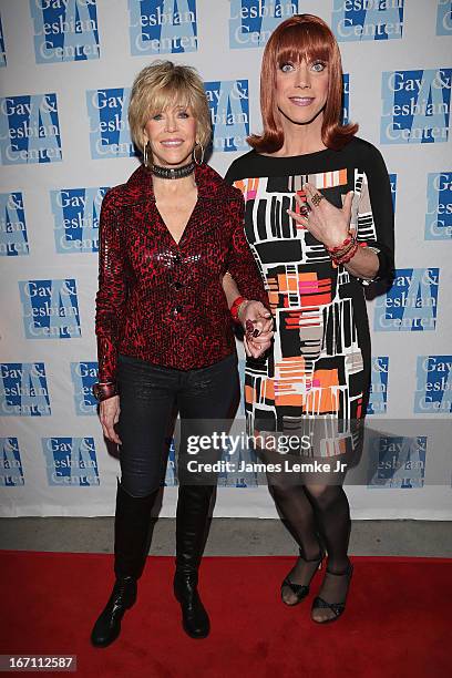 Jane Fonda and Miss Coco Peru attend The L.A. Gay & Lesbian Center's Lily Tomlin/Jane Wagner Cultural Arts Center Presents Conversations With Coco...