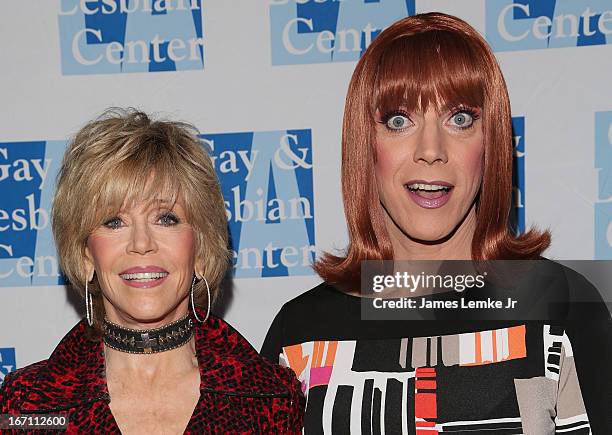 Jane Fonda and Miss Coco Peru attend The L.A. Gay & Lesbian Center's Lily Tomlin/Jane Wagner Cultural Arts Center Presents Conversations With Coco...