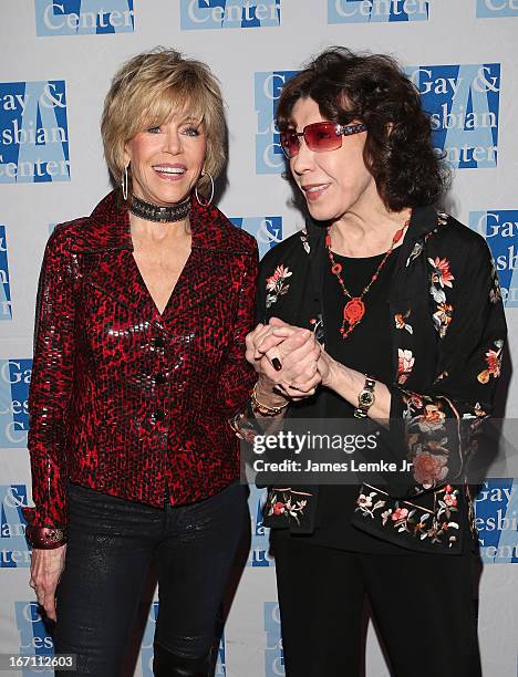 Jane Fonda and Lily Tomlin attend The L.A. Gay & Lesbian Center's Lily Tomlin/Jane Wagner Cultural Arts Center Presents Conversations With Coco With...