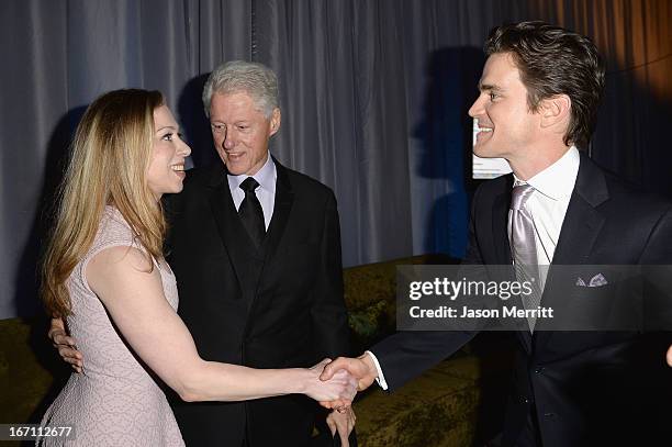 Chelsea Clinton, former President of the United States Bill Clinton and actor Matt Bomer attend the 24th Annual GLAAD Media Awards at JW Marriott Los...