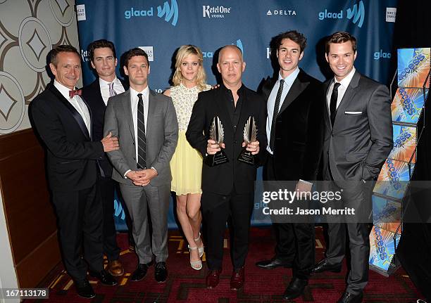 Producer Dante Di Loreto, actors Matt Bomer, Justin Bartha, Georgia King, creator Ryan Murphy, actors Jayson Blair, and Andrew Rannells pose...