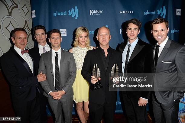 Producer Dante Di Loreto, actors Matt Bomer, Justin Bartha, Georgia King, creator Ryan Murphy, actors Jayson Blair, and Andrew Rannells pose...