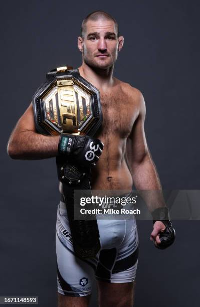 Sean Strickland poses for a portrait after his victory during the UFC 293 event at Qudos Bank Arena on September 10, 2023 in Sydney, Australia.