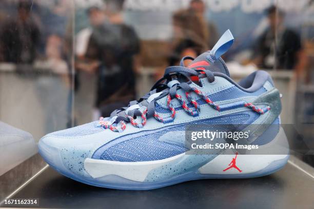 Luka Doncic's second signature Jordan brand shoe, is on display during its unveiling event. The Luka 2 "Lake Bled", Luka Doncic's second signature...