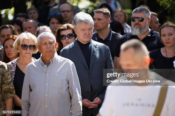 Former President of Ukraine, Petro Poroshenko attends the funeral ceremony of religious scholar Ihor Kozlovskyi on September 9, 2023 in Kyiv,...