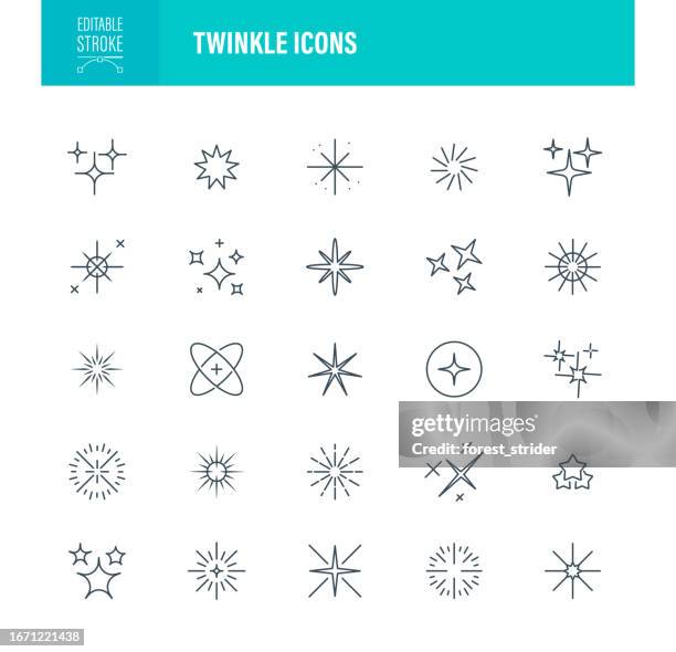 ilustraciones, imágenes clip art, dibujos animados e iconos de stock de trazo editable de iconos de twinkle - luz brillante