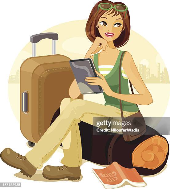 travel and communicatons - advice woman travel traveling stock illustrations