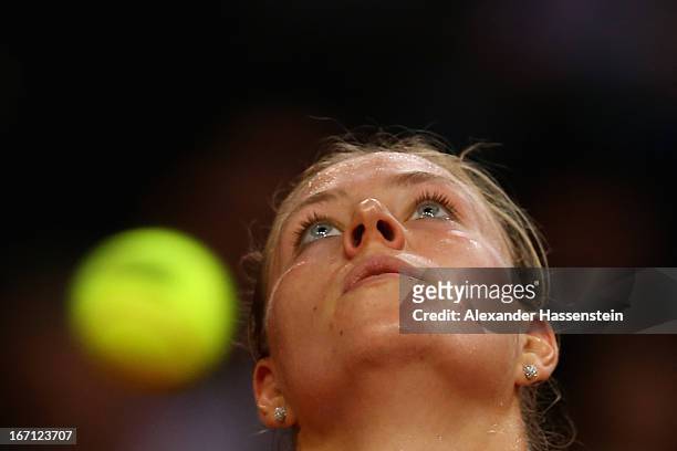Angelique Kerber of Germany reacts during her match against Ana Ivanovic of Serbia at the Fed Cup World Group Play off between Germany and Serbia at...