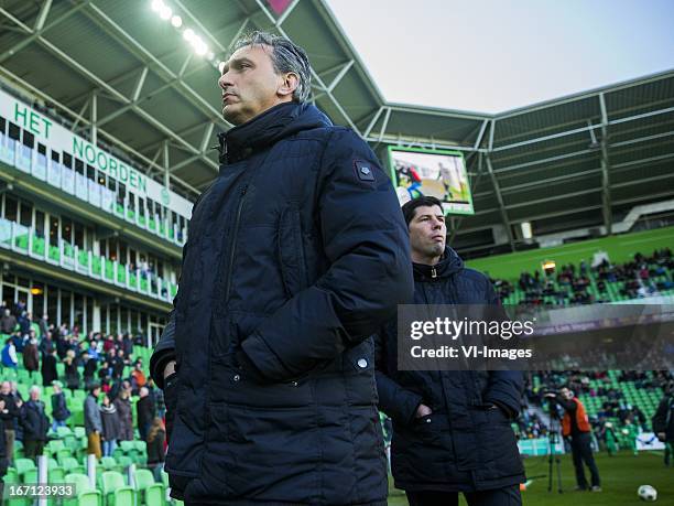 Coach Robbert Maaskant of FC Groningen, Assistant Trainer Erwin van de Looi of FC Groningen during the Eredivisie match between FC Groningen and ADO...