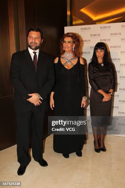 Damiani Group Vice-President Giorgio Damiani, Italian actress Sophia Loren and Ms Alessandra Schiavo Consul General of Italy attend Damiani flagship...