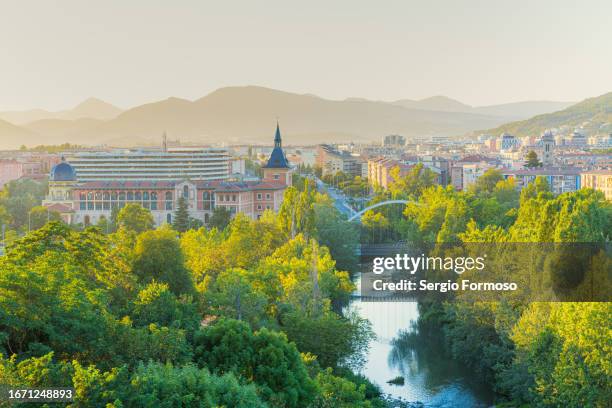 scenic view of pamplona featuring arga river, navarre, spain - pamplona fotografías e imágenes de stock