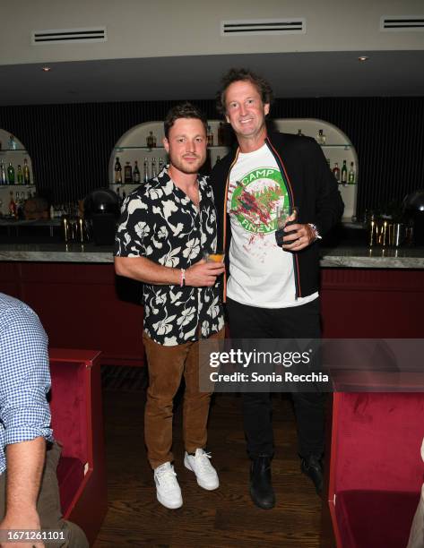 Kris Bonnell and Trevor Groth attend "Hell Of A Summer" world premiere party hosted by Don Julio Tequila at Parc Ave during the 2023 Toronto...