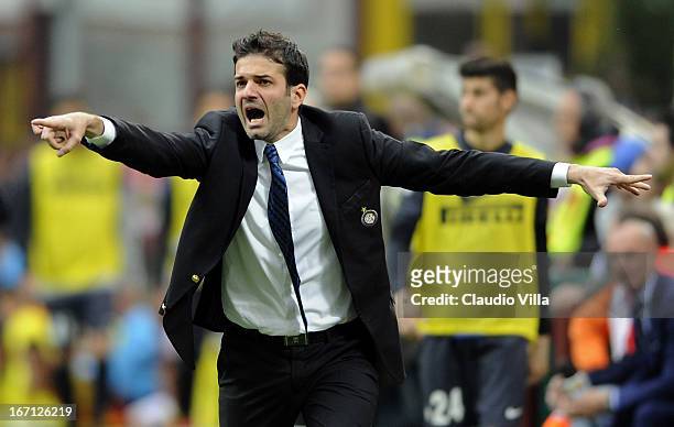 Head coach FC Inter Milan Andrea Stramaccioni reacts during the Serie A match between FC Internazionale Milano and Parma FC at San Siro Stadium on...